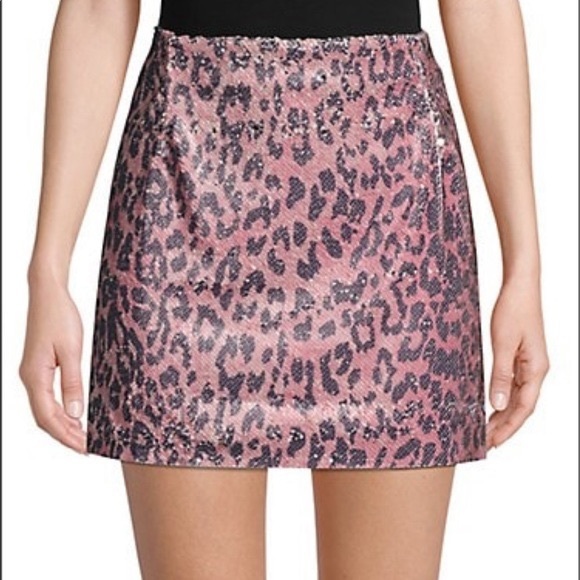 Free People pink sequin cheetah print skirt size 8 - Picture 3 of 8
